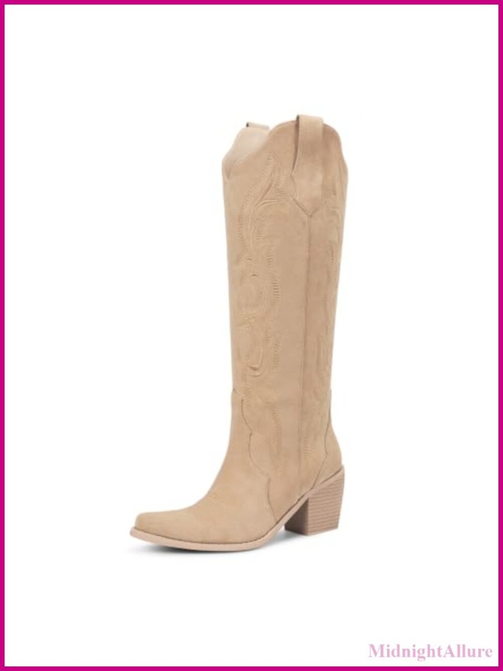 Wetkiss Retro Knee High Cowboy Boots Women Faux Suede Chunky Heel
